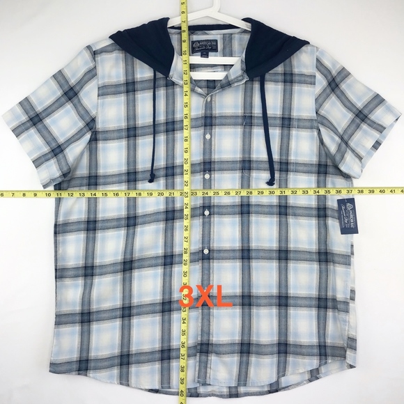 American Rag Mens Ian Blue Plaid Hooded Shirt - Picture 6 of 6